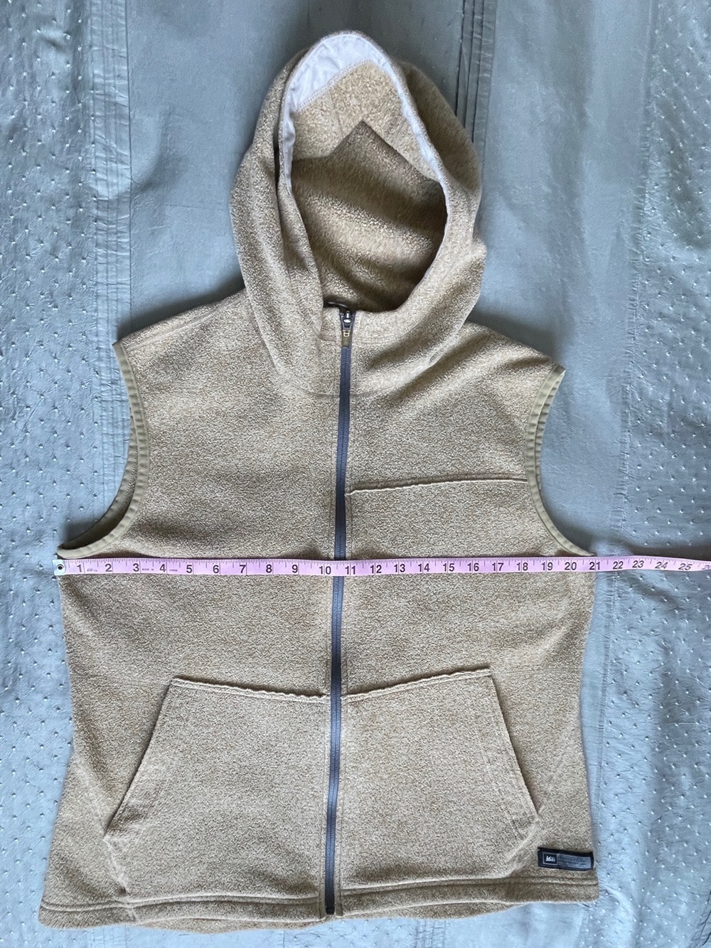 REI Hooded Sleeveless Zip-Up Fleece Vest in Tan size XL - Picture 8 of 10